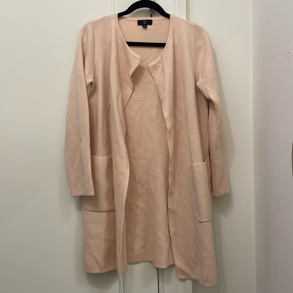 J. Crew pink merino wool blend long cardigan, size XS